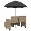 vidaXL Canapé de jardin 2 places avec parasol et tabourets beige rotin