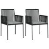 vidaXL Chaises de jardin et coussins lot de 2 noir 54x60,5x83,5 cm