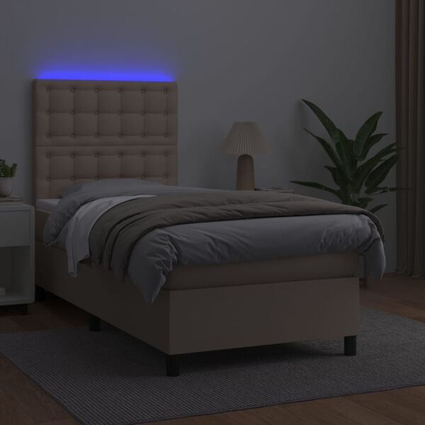 vidaXL Sommier &agrave; lattes de lit avec matelas et LED Cappuccino 90x190cm
