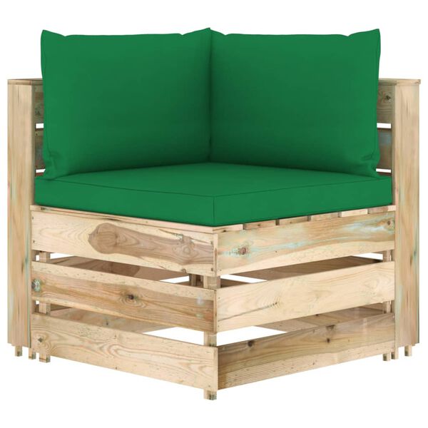 vidaXL Salon de jardin 7 pcs avec coussins Bois impr&eacute;gn&eacute; de vert