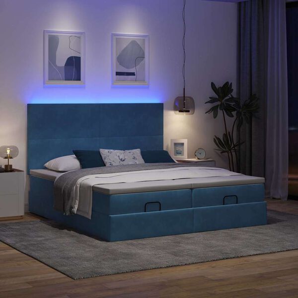 vidaXL Cadre de lit ottoman avec matelas bleu fonc&eacute; 200x200 cm velours