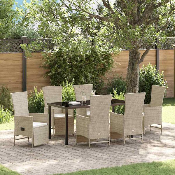 vidaXL Ensemble de salle à manger pour jardin 7 pcs Beige polyrotin