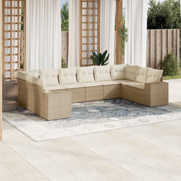 vidaXL Salon de jardin avec coussins 10 pcs beige résine tressée