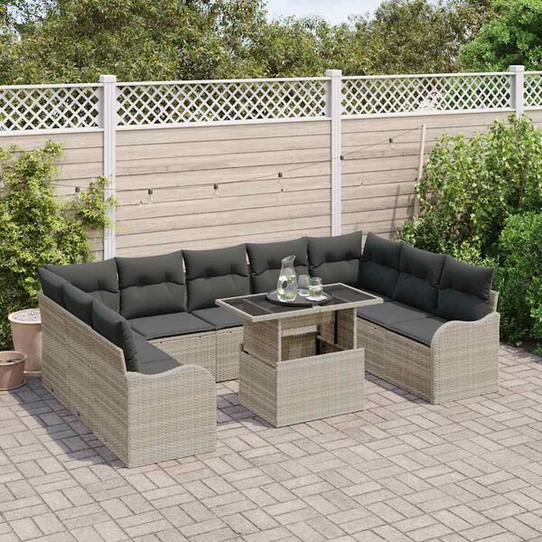 vidaXL Ensemble de canapé de jardin 10 pcs Gris clair Poly rotin