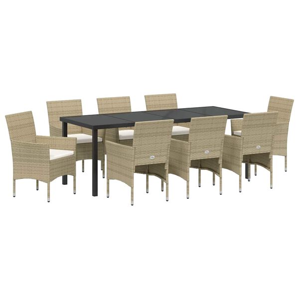 vidaXL Ensemble de salle &agrave; manger pour jardin 9 pcs Beige polyrotin