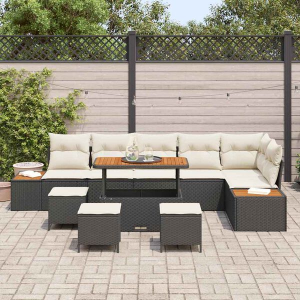 vidaXL Ensemble de canap&eacute; de jardin 10 pcs Noir Poly rotin