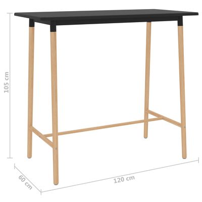 vidaXL Table de bar Noir 120x60x105 cm MDF et bois de hêtre massif