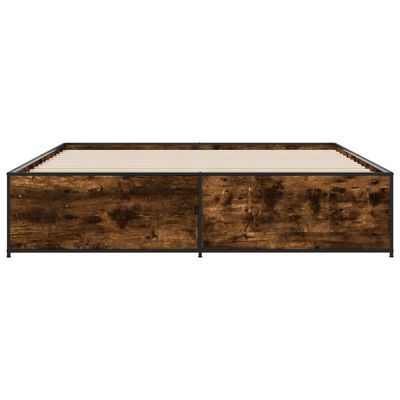 vidaXL Cadre de lit chêne fumé 200x200 cm bois d'ingénierie et métal