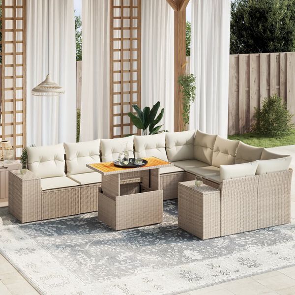 vidaXL Salon de jardin avec coussins 10 pcs beige r&eacute;sine tress&eacute;e