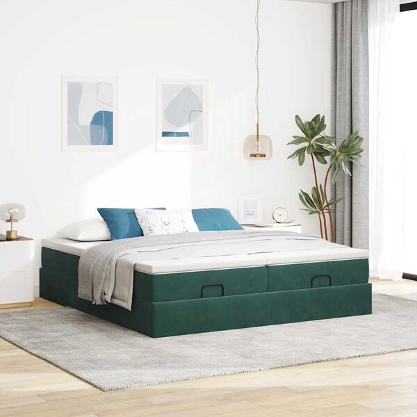 vidaXL Cadre de lit ottoman avec matelas vert fonc&eacute; 200x200 cm velours