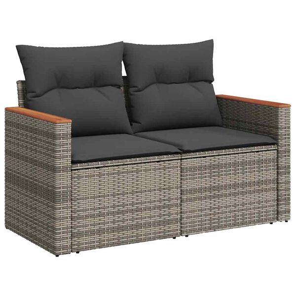 vidaXL Salon de jardin avec coussins 6 pcs gris r&eacute;sine tress&eacute;e acacia