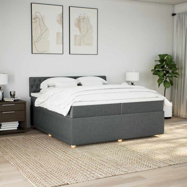 vidaXL Sommier &agrave; lattes de lit avec matelas Gris fonc&eacute; 200x200cm Tissu