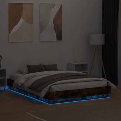 vidaXL Cadre de lit avec lumières LED chêne fumé 120x190 cm