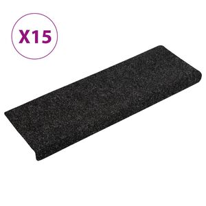 vidaXL Tapis d'escalier autocollants 15 pi&egrave;ces 65 x 21 x 4 cm Noir Bord rectangulaire