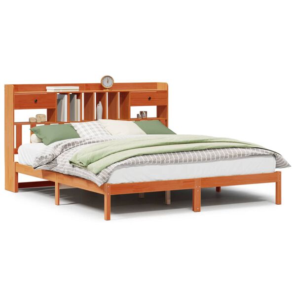 vidaXL Lit biblioth&egrave;que sans matelas cire marron 200x200 cm pin massif