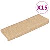 vidaXL Tapis d'escalier 15 pi&egrave;ces 65 x 21 x 4 cm Marron clair Bord rectangulaire