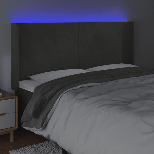 vidaXL T&ecirc;te de lit &agrave; LED Gris fonc&eacute; 183x16x118/128 cm Velours