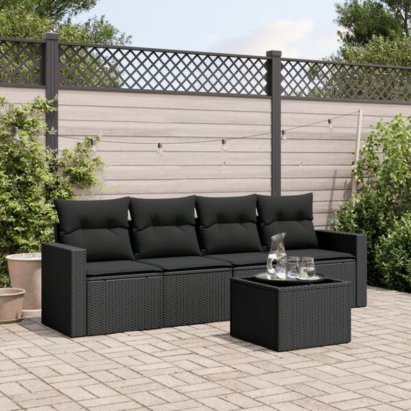 vidaXL Salon de jardin 5 pcs avec coussins noir r&eacute;sine tress&eacute;e