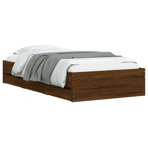 vidaXL Cadre de lit avec tiroirs sans matelas chêne marron 75x190 cm
