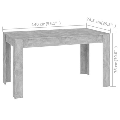 vidaXL Table de salle à manger Gris béton 140x74,5x76 cm Aggloméré