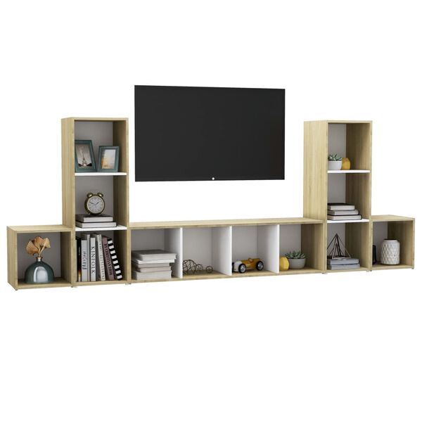 vidaXL Ensemble de meubles TV 5 pcs Blanc ch&ecirc;ne sonoma Bois ing&eacute;nierie