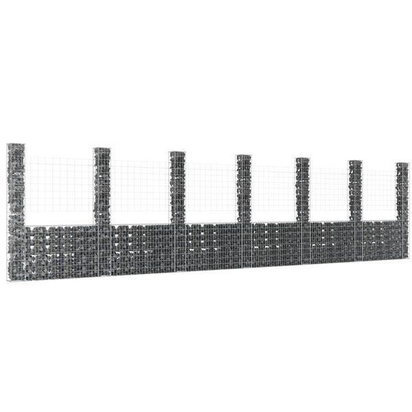 vidaXL Panier de gabion en forme de U avec 7 poteaux Fer 740x20x200 cm