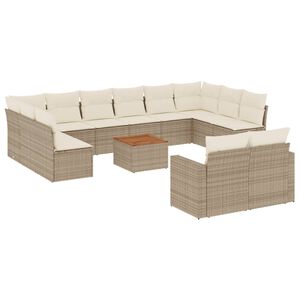vidaXL Salon de jardin avec coussins 13 pcs beige r&eacute;sine tress&eacute;e