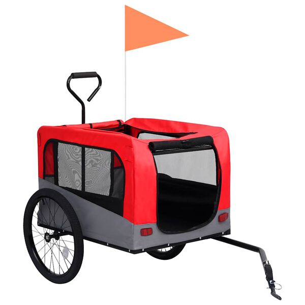 vidaXL Remorque de v&eacute;lo pour chiens et poussette 2-en-1 rouge et gris