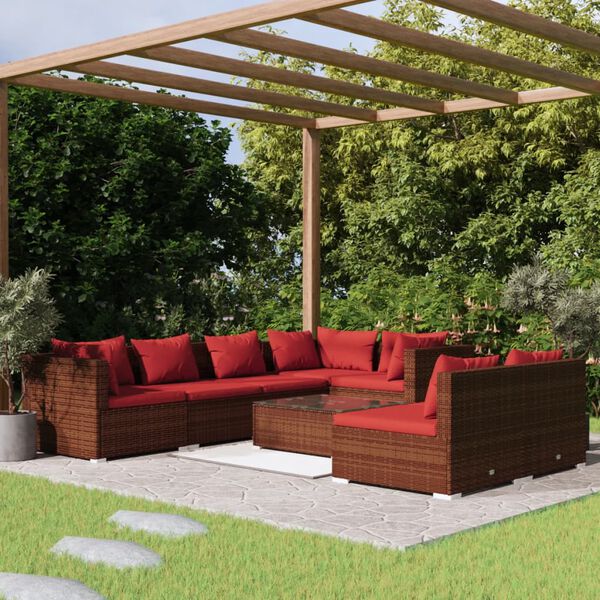 vidaXL Salon de jardin avec coussins 8 pcs marron r&eacute;sine tress&eacute;e