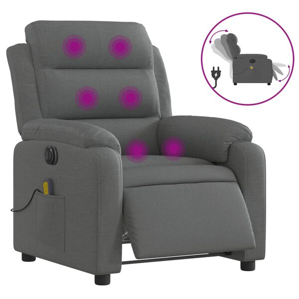 vidaXL Fauteuil inclinable de massage &eacute;lectrique gris fonc&eacute; tissu