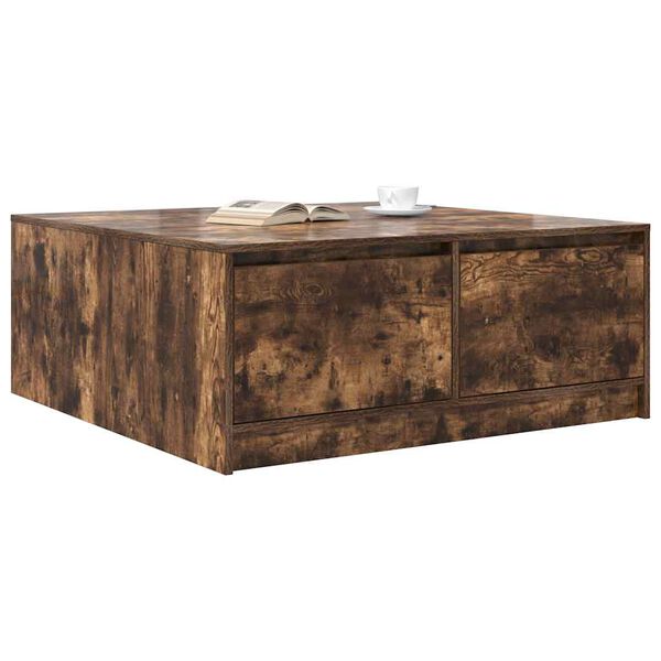 vidaXL Table basse avec tiroirs ch&ecirc;ne fum&eacute; 100x100x40 cm