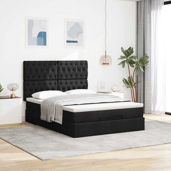 VidaXL Cadre de lit ottoman avec matelas noir 140x200 cm tissu