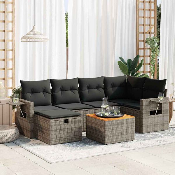 vidaXL Salon de jardin avec coussins 7 pcs gris r&eacute;sine tress&eacute;e