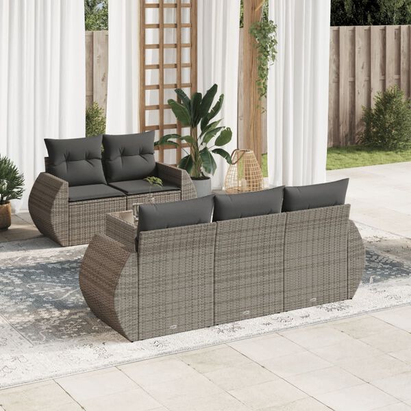 vidaXL Salon de jardin 6 pcs avec coussins gris r&eacute;sine tress&eacute;e