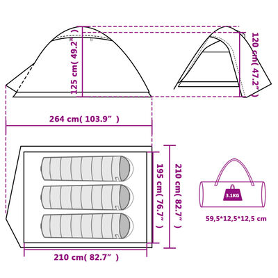 vidaXL Tente de camping à dôme 3 personnes tissu occultant imperméable