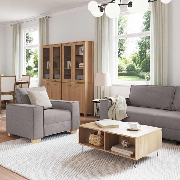 vidaXL Canap&eacute; 3 pcs Taupe Tissu en lin m&eacute;lang&eacute;