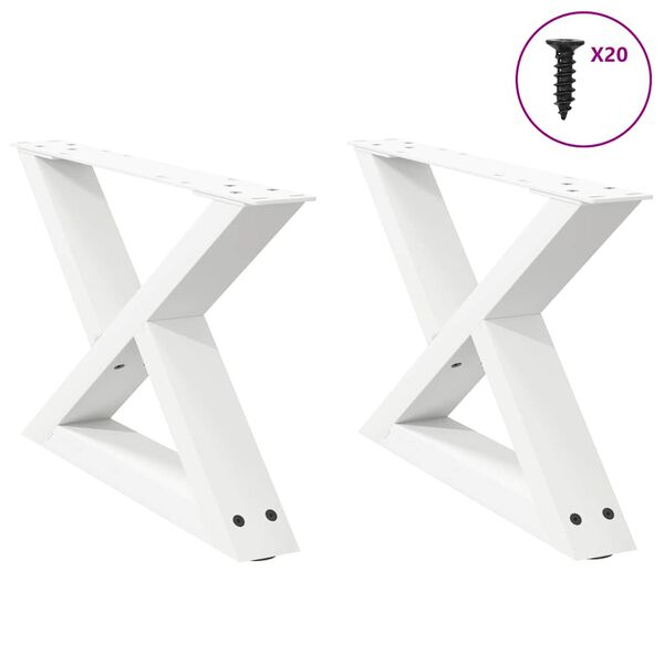 vidaXL Pieds de table basse 2 pi&egrave;ces Blanc 60 x (30-31,3) cm Acier