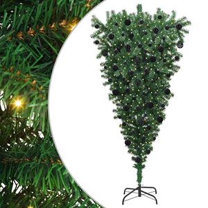 vidaXL Sapin de No&euml;l artificiel pr&eacute;-&eacute;clair&eacute; &agrave; l'envers avec ensemble de boules
