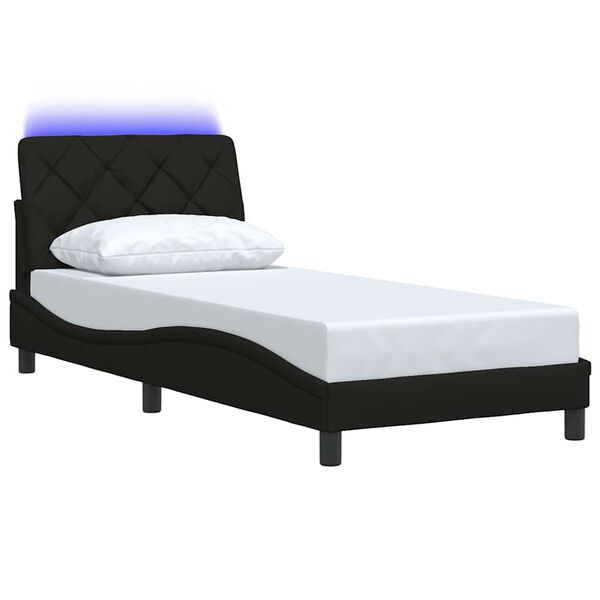 vidaXL Cadre de lit avec LED sans matelas noir 90x190 cm tissu