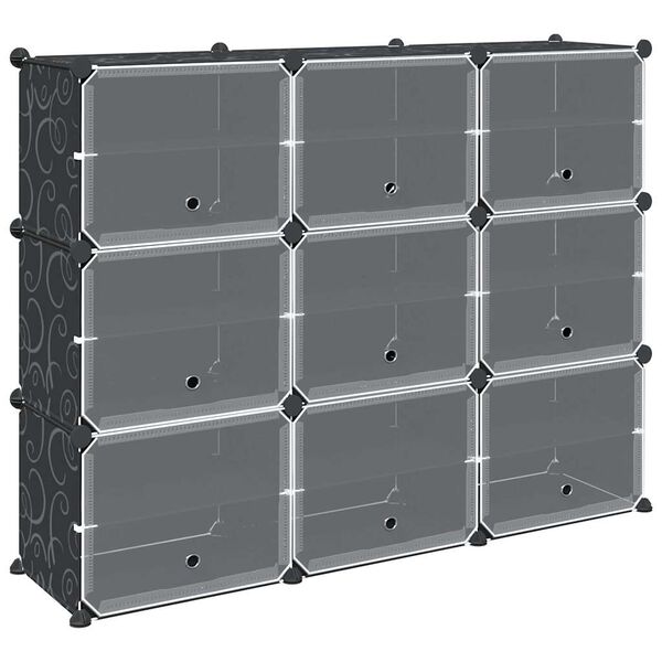 vidaXL Cubes de rangement 9 pcs avec portes noir PP