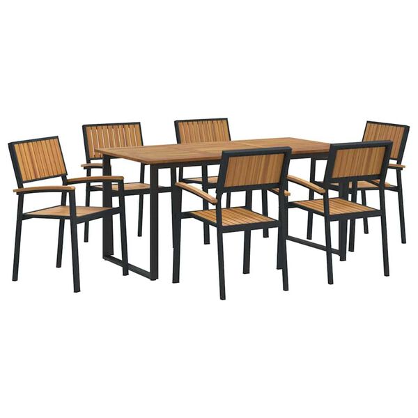vidaXL Ensemble de salle &agrave; manger pour jardin 7 pcs Noir et marron