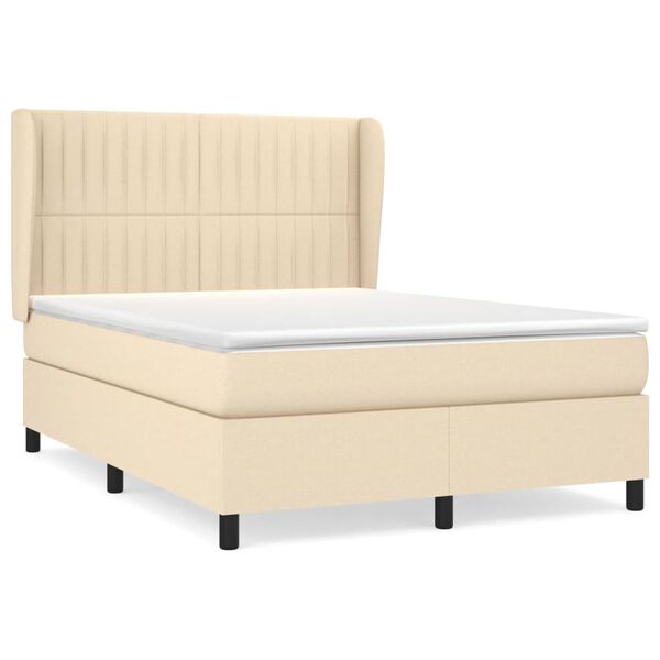 vidaXL Sommier &agrave; lattes de lit avec matelas Cr&egrave;me 140x190 cm Tissu