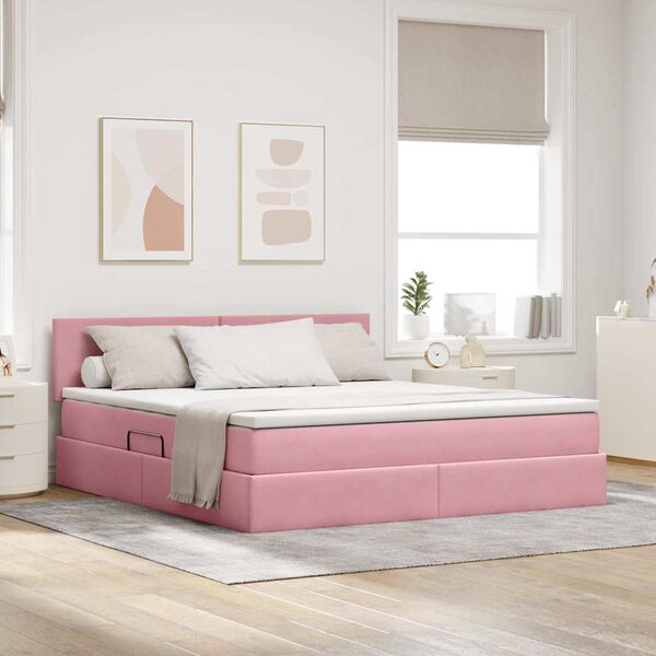 vidaXL Lit de Rangement avec matelas Rose 180 x 200 cm Velours