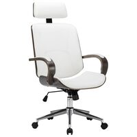 vidaXL Chaise de bureau avec appuie-tête Blanc Similicuir et bois