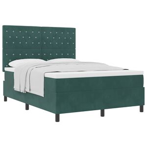 vidaXL Lit &agrave; ressorts avec matelas Vert fonc&eacute; 140 x 190 cm tissu