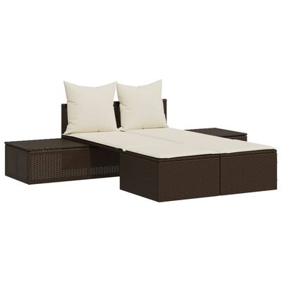 vidaXL Chaise longue double avec coussins marron résine tressée