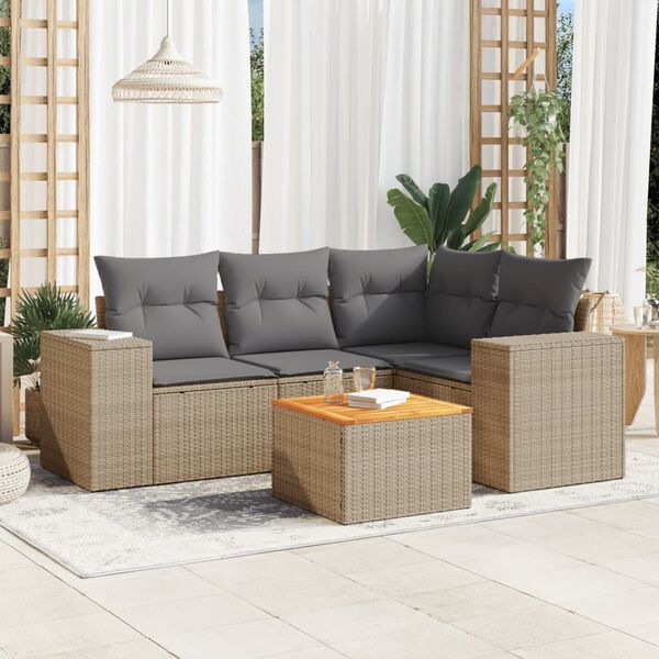 vidaXL Salon de jardin avec coussins 5 pcs beige r&eacute;sine tress&eacute;e