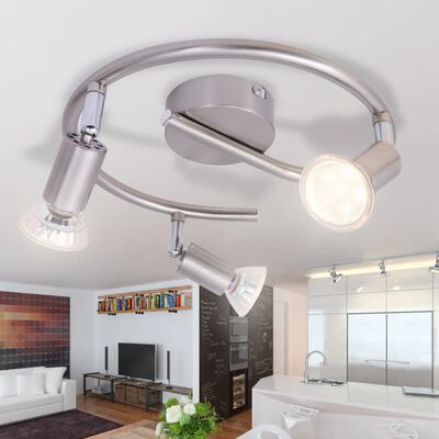 vidaXL Lampe de plafond avec 3 LED en nickel satiné
