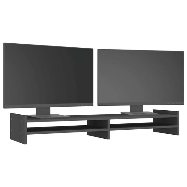 vidaXL Support de moniteur Gris 100x27x15 cm Bois de pin solide