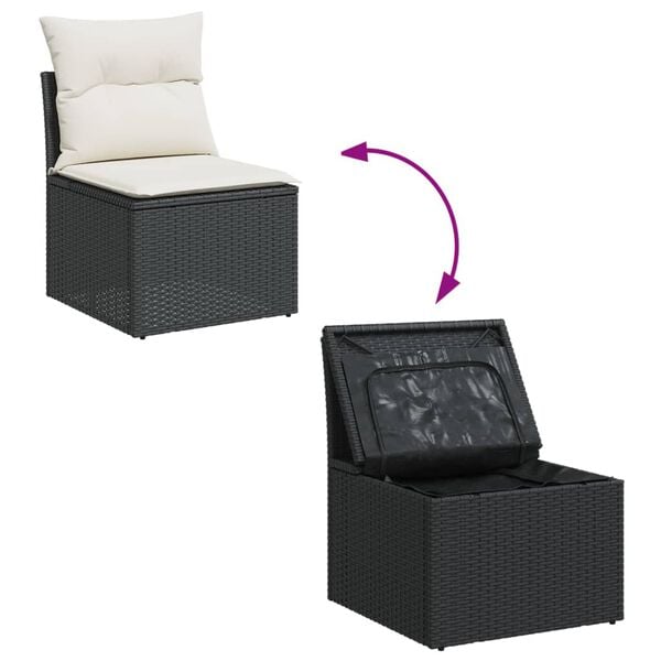 vidaXL Salon de jardin 11 pcs avec coussins noir r&eacute;sine tress&eacute;e